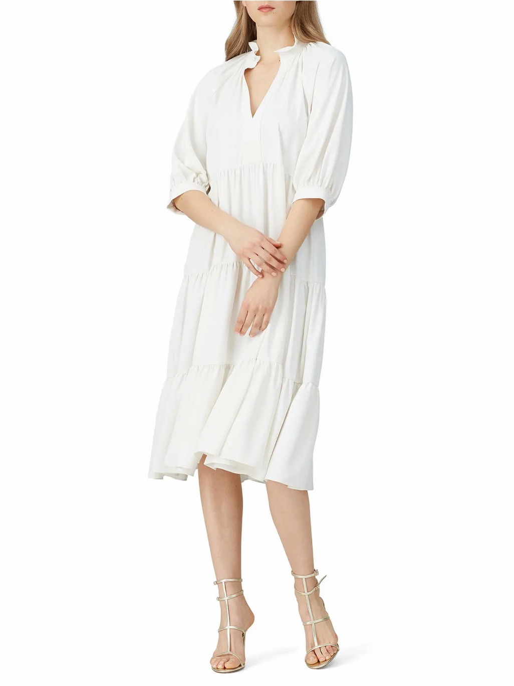 Amanda Uprichard White Midi Tiered Dress